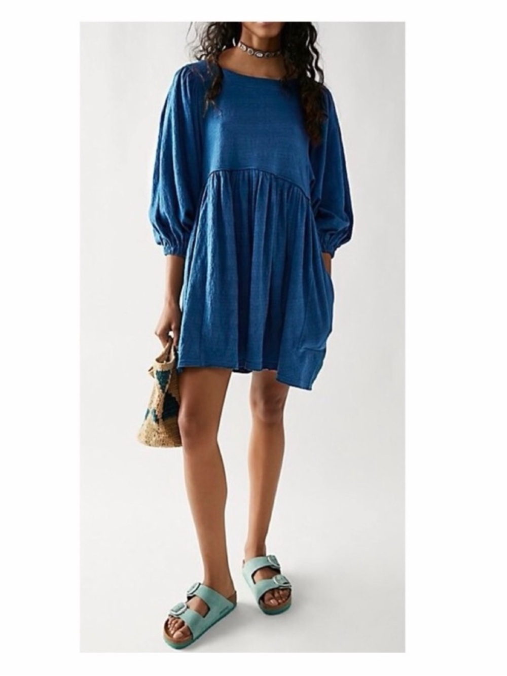 Free People FP Beach Electric Blue Textured babydoll dress get obsessed